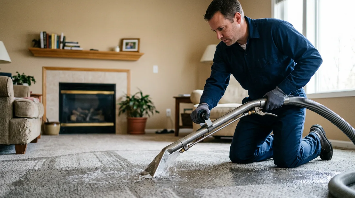 Water damage restoration technician working near Becket, MA